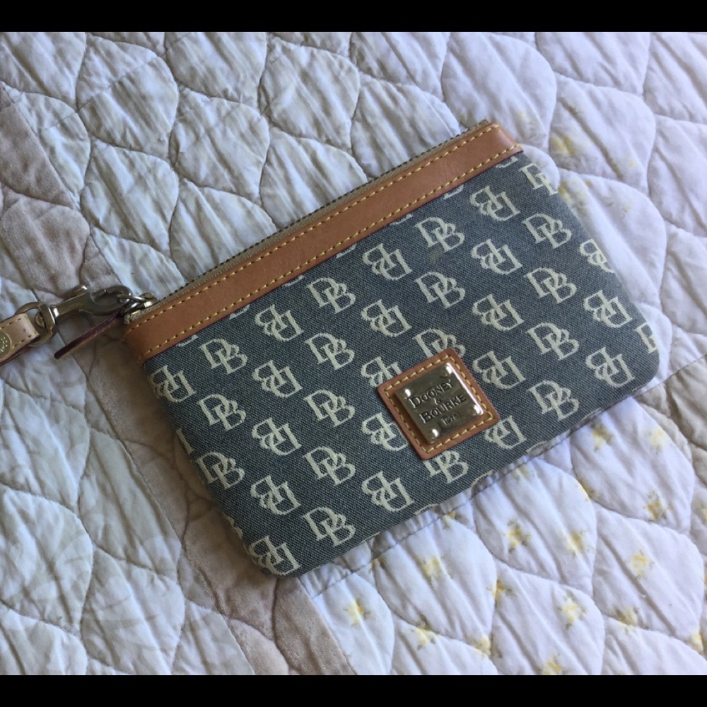 DOONEY & BOURKE Wristlet Black Canvas Tan Leather